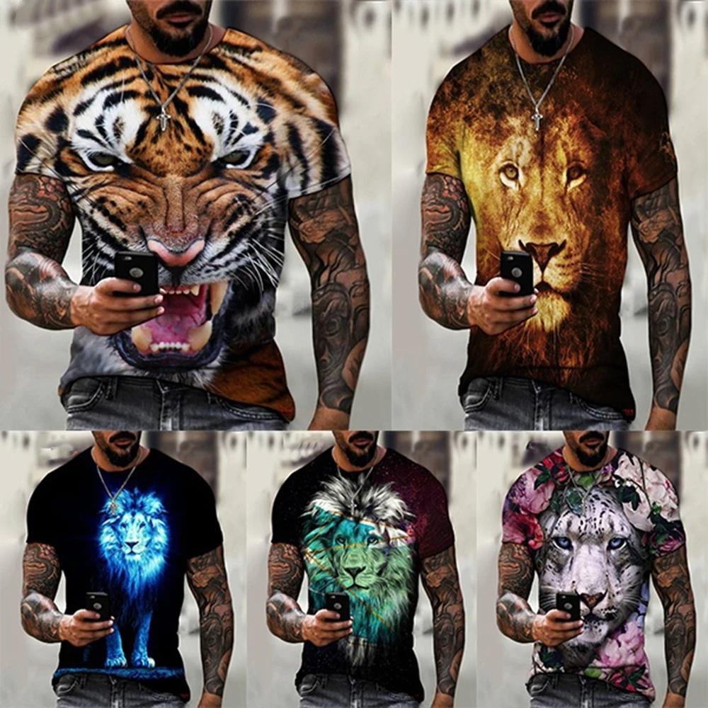 

Summer fashion tigerlion domineering 3D printed personalized cool casual street style T-shirt 6XL