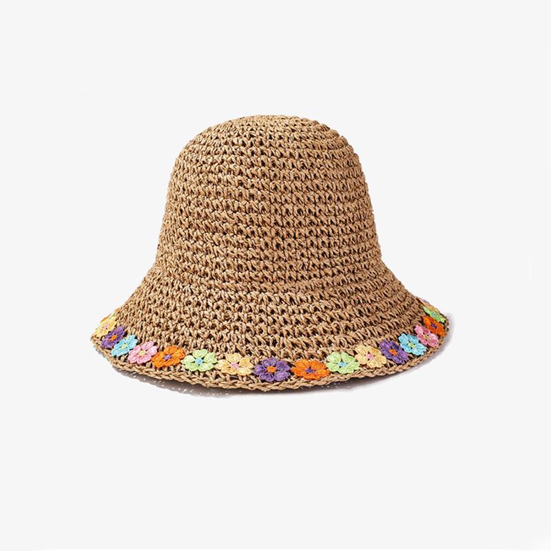

Korean Style New Summer Sun Hat With Colorful Flowers Crochet Brim Outdoor Sun Protection Cap хакі