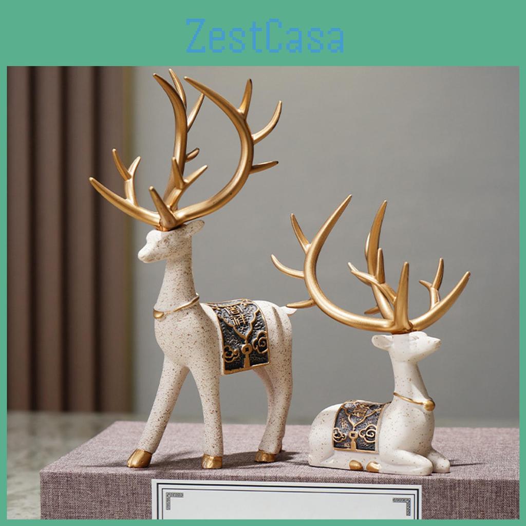 Figurines Sitting Pieces 2 Reindeer Standing Deer Statues Retro Artificial Animal Crafts Statue