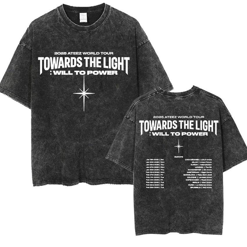 Vintage Washed Ateez Yunho Kpop Band Album 2026 TShirt Mens Women Hip Hop Loose Korean Fashion Short Sleeve T Shirt Streetwear