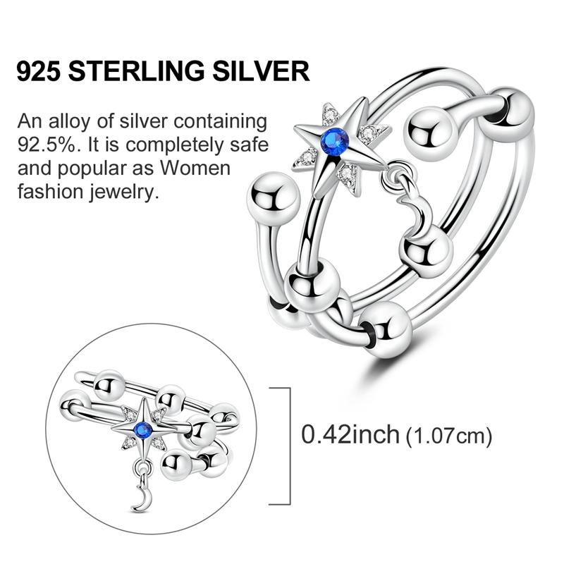 Original 925 Silver Ring Sparking Sun Moon Rose Feather Open Rings for Women Girls Jewelry Birthday Anniversary Engagement Gifts