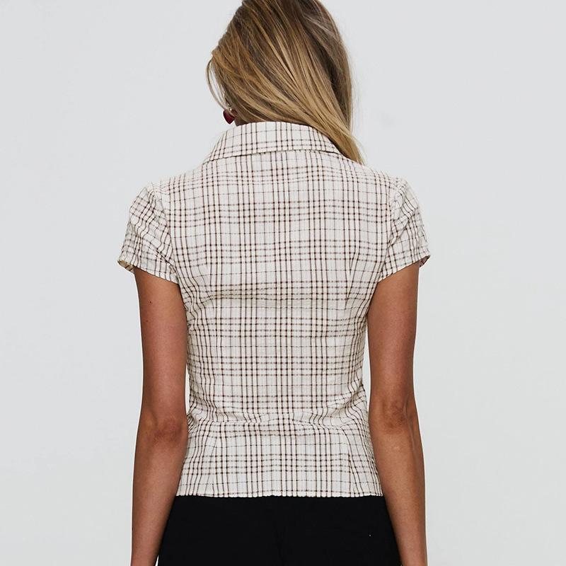 Plaid Shirt Temperament Waist Button Cardigan Professional Women Top