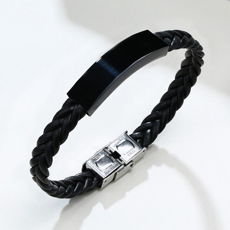 

Fashion Custom logo Name Engrave Leather Bracelets Stainless Steel Bracelets For Women Men Braided Wristband Jewelry No Word