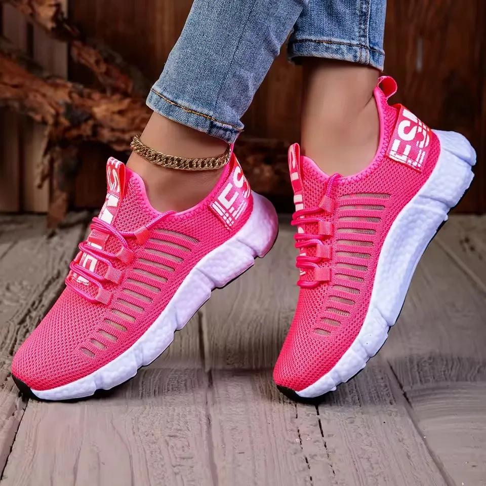 Pink Sneakers Mesh Lightweight Soft Sole Jogging Strap Breathable Fashion Size 36-44 Women'S Sports Shoes Unisex Tennis