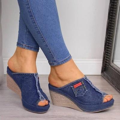 Women Shoes Summer Slippers Fashion Retro Wedge Platform Beach Shoes Peep High Heels Sandalias