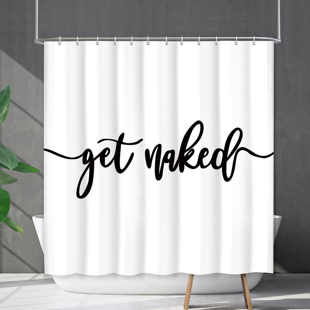 Shower Curtain Waterproof And Mildew-Proof Digital Printing English Alphabet Shower Curtain Bathroom Shower Cloth Partition Curtain Free Of Punching