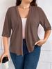 Plus Size Women's Mid-Sleeve Cardigan Jacket - Lightweight, Solid Color, 2026 New Arrival
