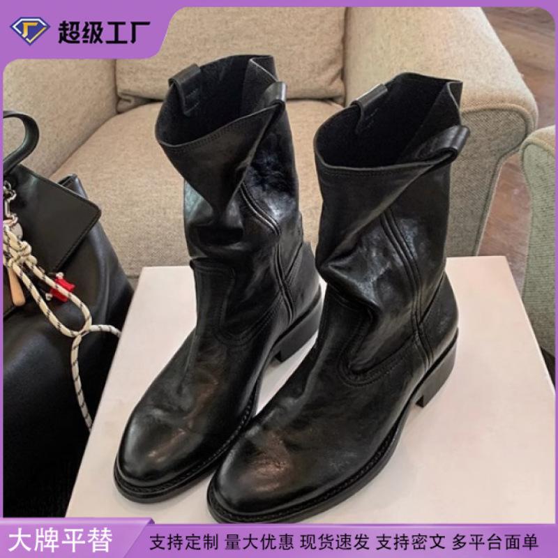 Yuanlitong autumn and winter new washed horse leather pattern short boots Korean version Chelsea boots wear high-end fashion women's boots