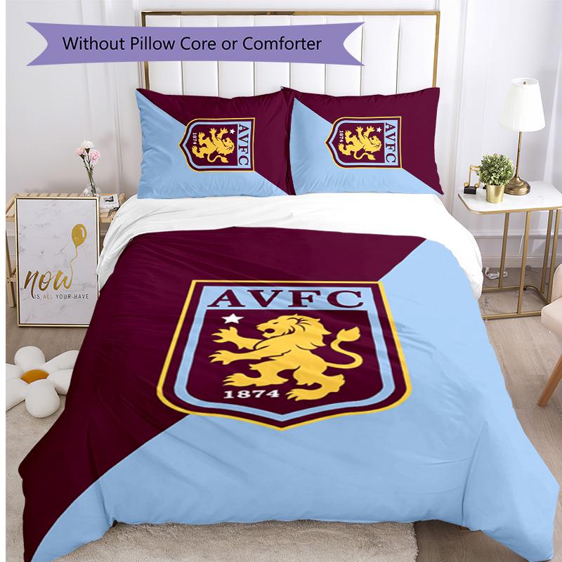 Set Lenzuola Stampato Aston Villa Football 3 Pezzi, Comodo Set Copripiumino per Camera da Letto Amico della Pelle