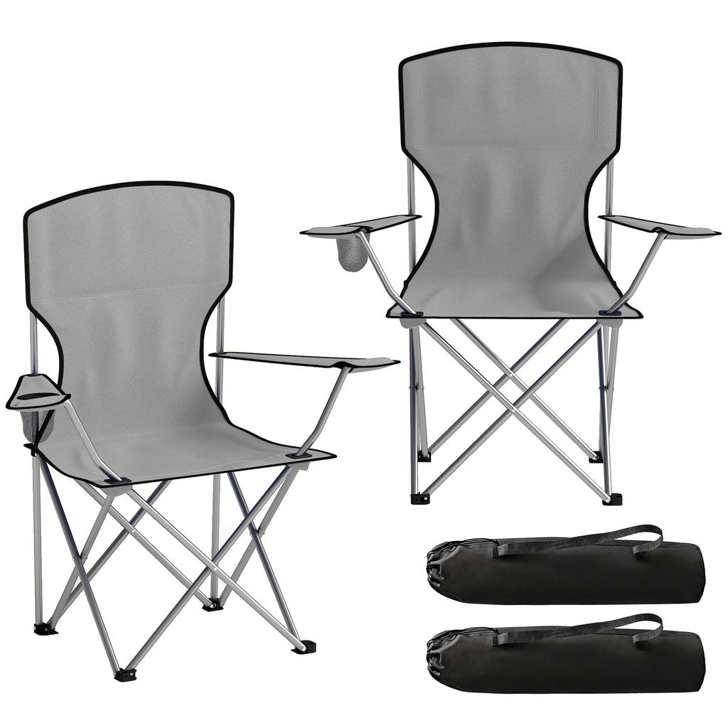 Camping Chair Set of 2 Portable Folding Outdoor Camp Chair with Cup Holders and Carry Bag Grey