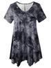 Women's Plus Size Tie-dye V-neck Irregular Hem Short Sleeve Loose Top
