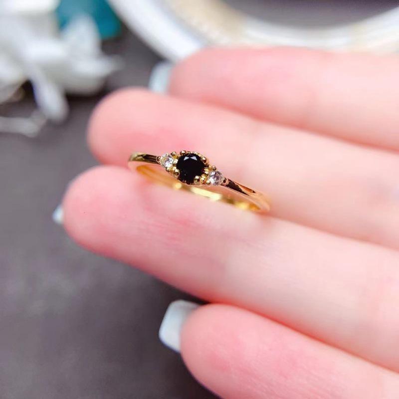 Women's Open Design Ring with Imitation Obsidian Gemstone and Black Spinel, Dark Style, Small Size, Free Shipping