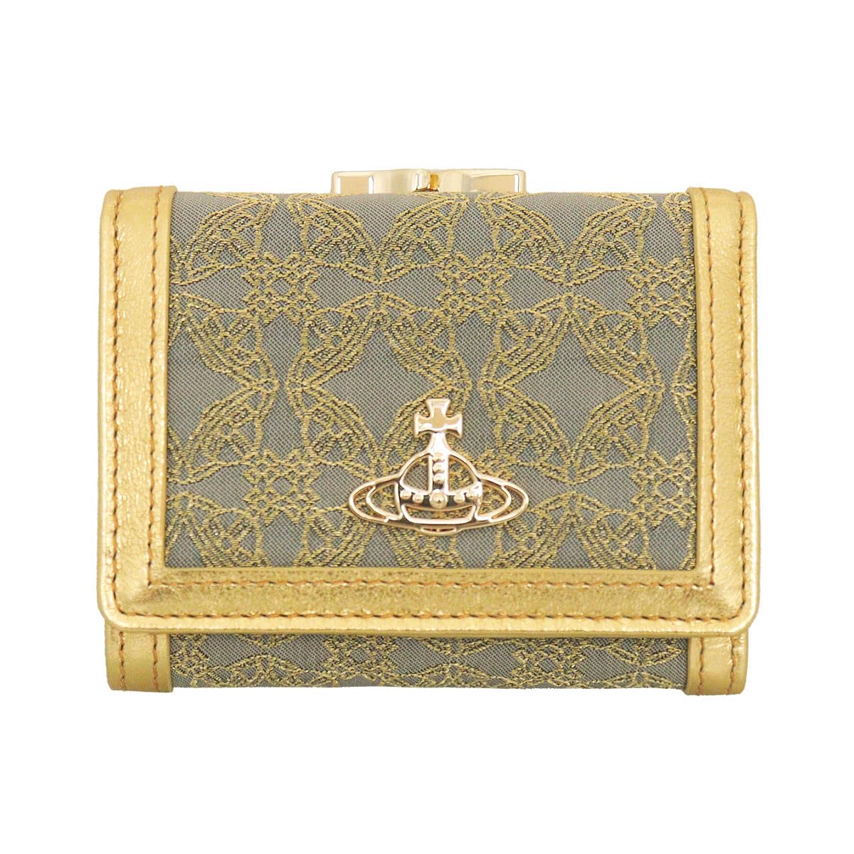 

Vivienne Westwood Wallet Gold and Gray ORBORAMA Jacquard Small Frame Wallet for Women Tri-fold (51010018 W00I2) [Brand Name] [Used]