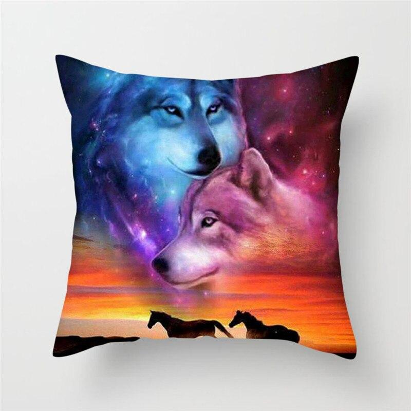 Wild Animals Printed Cushion Cover Wolf King Photo Pillow Covers for Home Sofa Decorative Throw  Cases