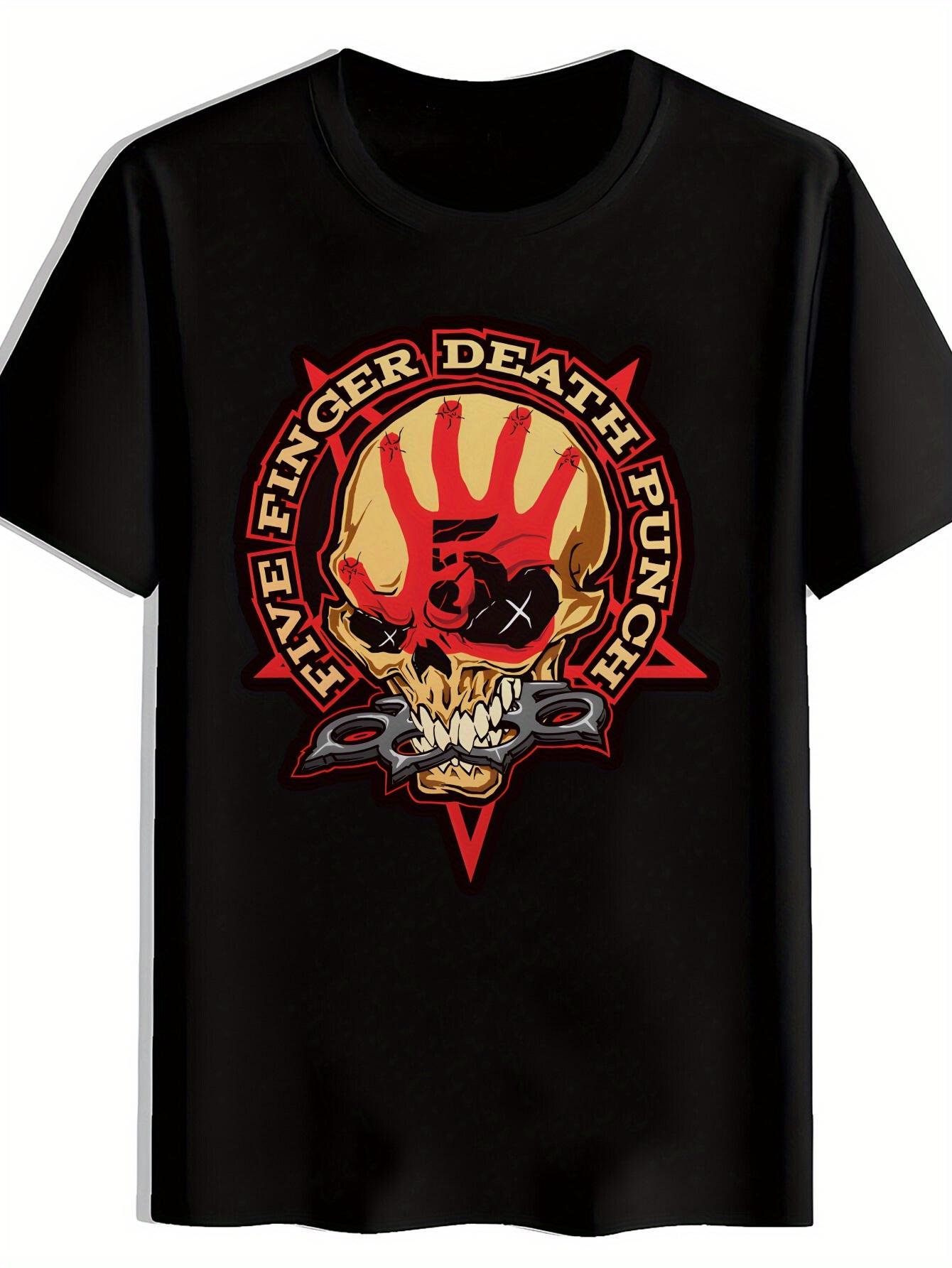 Black Graphic T-shirt with FIVE FINGER DEATH PUNCH Print - Retro Rock Band Design XXL