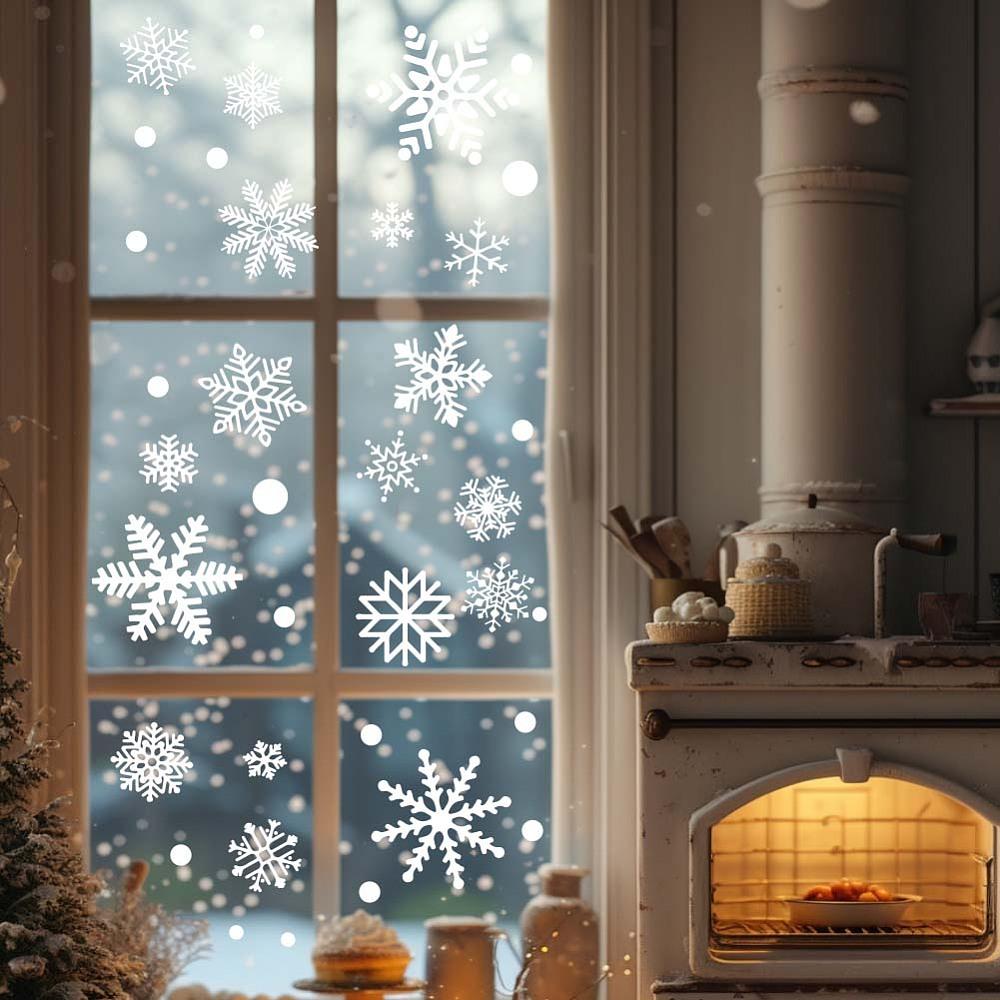 1set PVC Window Static Stickers Rectangle for Window Decoration Snowflake 200x300mm 9pcs/set