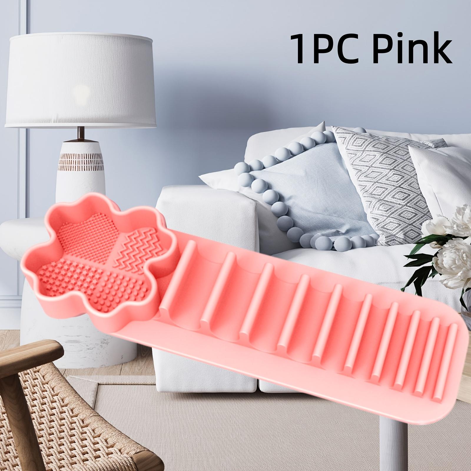 

Versatile Silicone Makeup Brush Holder, Wall-Mountable Suction Cup Organizer, 3-In-1 Rack for Brush Washing рожевий