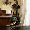 Women Plus Size V Neck Short Sleeve Black Gold Printed Long Straight Maxi Dress