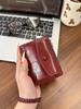 Retro oil wax leather red short wallet women's multi-card card bag student zipper multi-function wallet card holder New Year