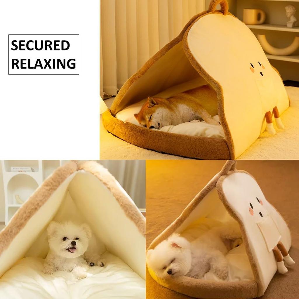 Portable Pet Cave for Puppy Kitten Cute Toast Design for Small Pets Cosy Cuddler (L: up to 11lbs)