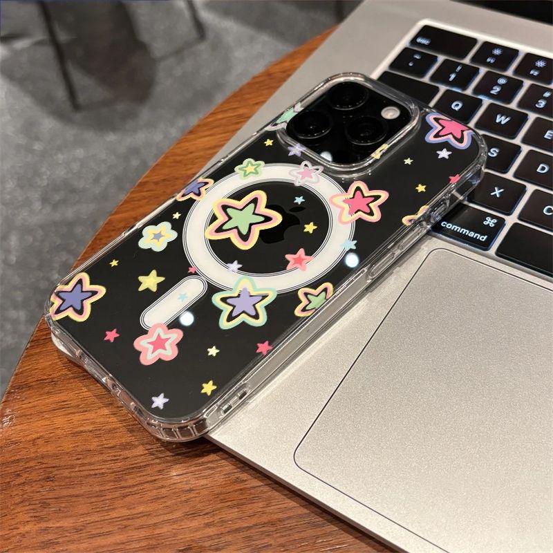 Colorful Stars Cartoon Acrylic Phone Case for Apple 11, 12, 13 Pro, 14, 15, 16, 17 Pro Max