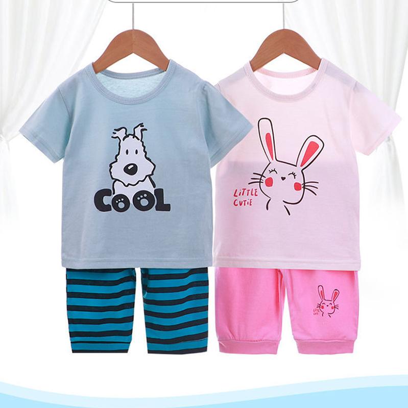 Children's Suit Summer Thin Short Sleeve Suit Boys and Girls Loose Korean Printed Animal T-shirt Shorts Two Piece Set