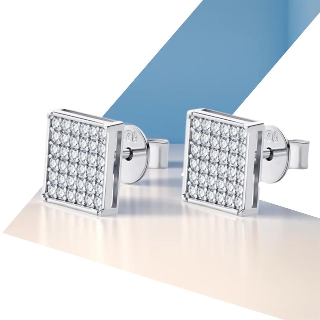 Moissanitové diamantové neobvyklé čtvercové halo náušnice pro ženy certifikované ryzí stříbro 925 trendy jemné výroční šperky