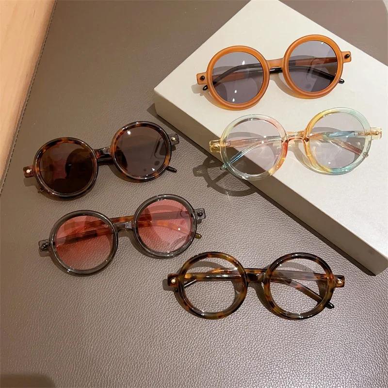 Vintage Round Sunglasses Fashion Retro Candy Color Blue Light Blocking Shades Eyewear Trendy Brand Designer Sun Glasses