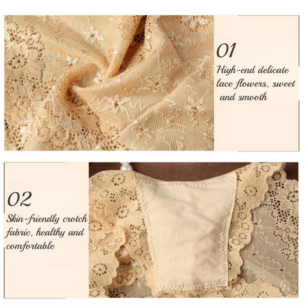 Vintage Lace Panties Soild Color Breathable Underwear Women French Sexy Lace Bow Lingerie Female Mid-waist Thin Mesh Briefs XXL