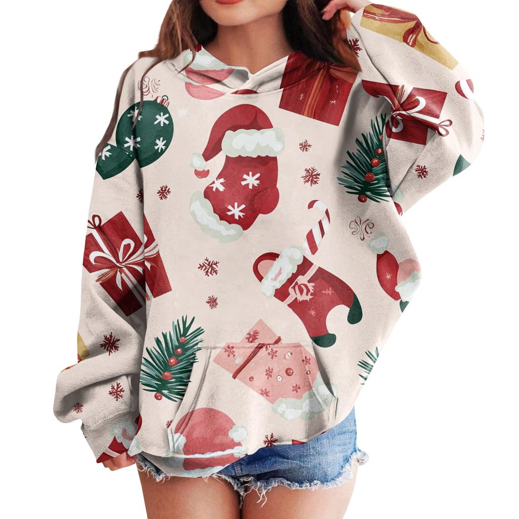 Sweatshirts For Teen Girls Hoodies Long Sleeve Drawstring Pullover Cute Oversized Hoodie Christmas Day