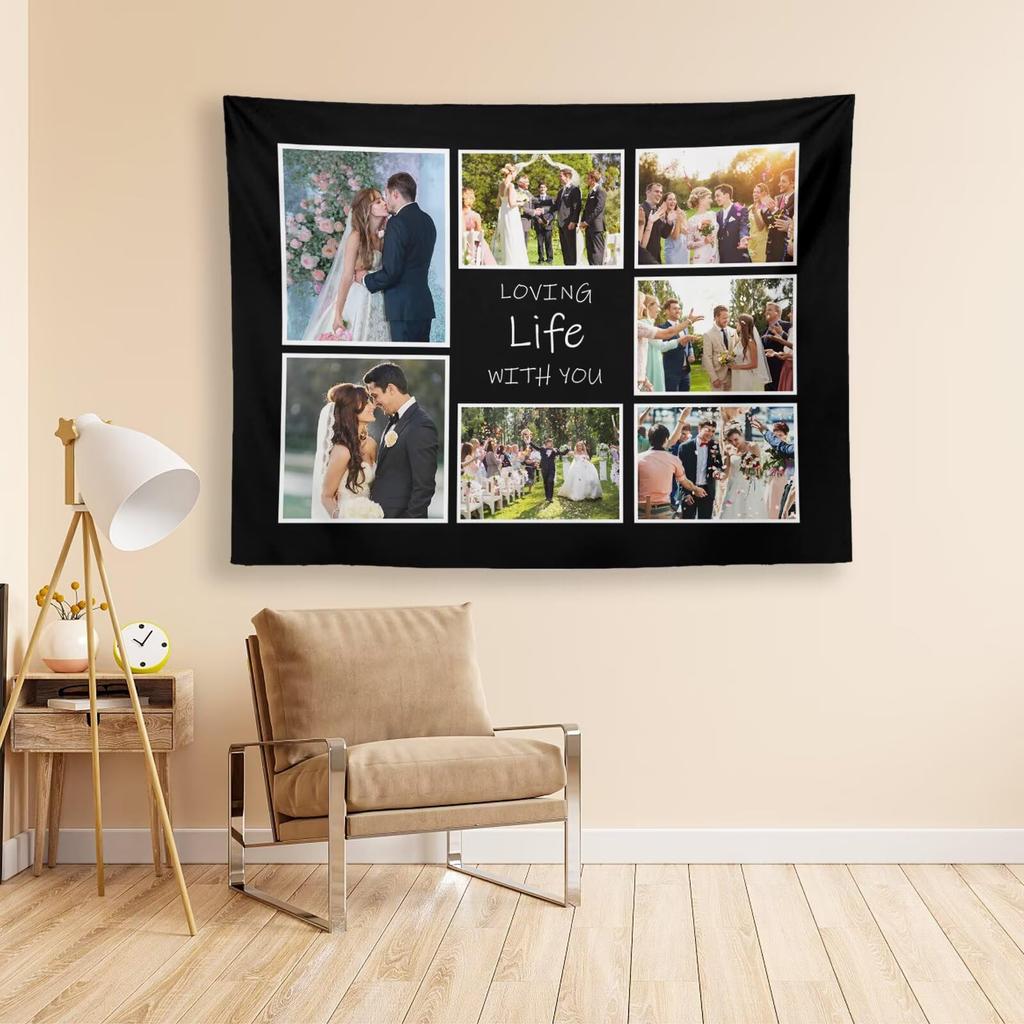Custom Tapestry Upload Images/Text Customized Tapestry Wall Hanging Backdrop for Bedroom Dorm Wedding Multiple Sizes