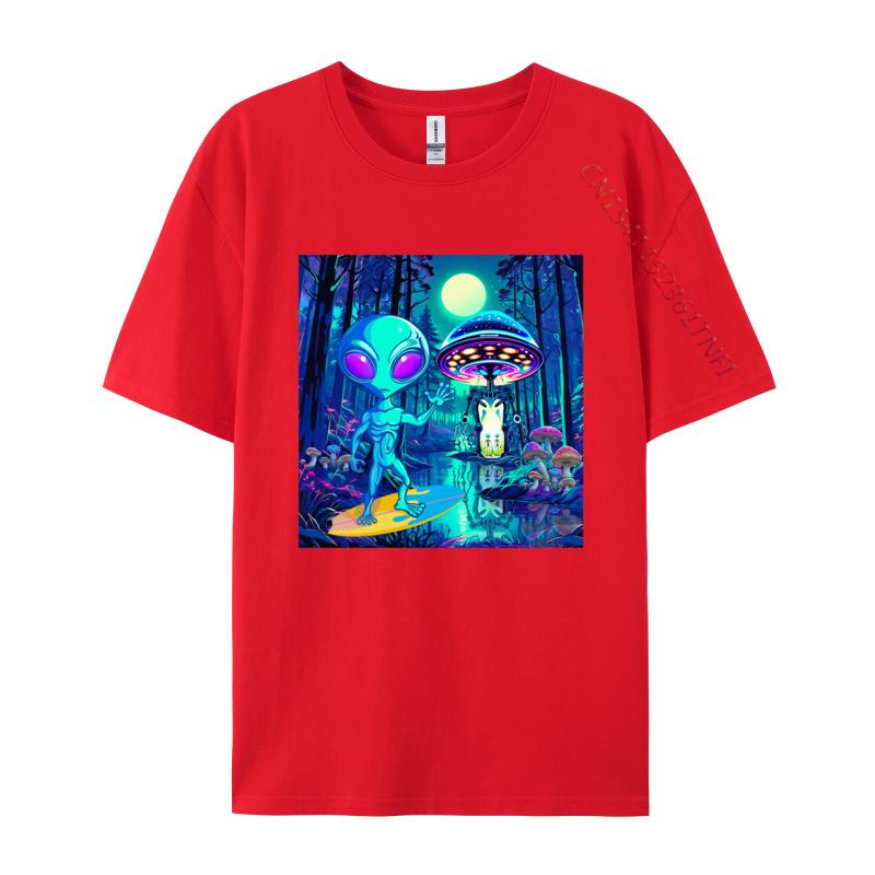 Grey Alien Waving Tshirt Wonderful Forest Anime T Shirts For Men Europe Tops Tees New Coming Street Cotton
