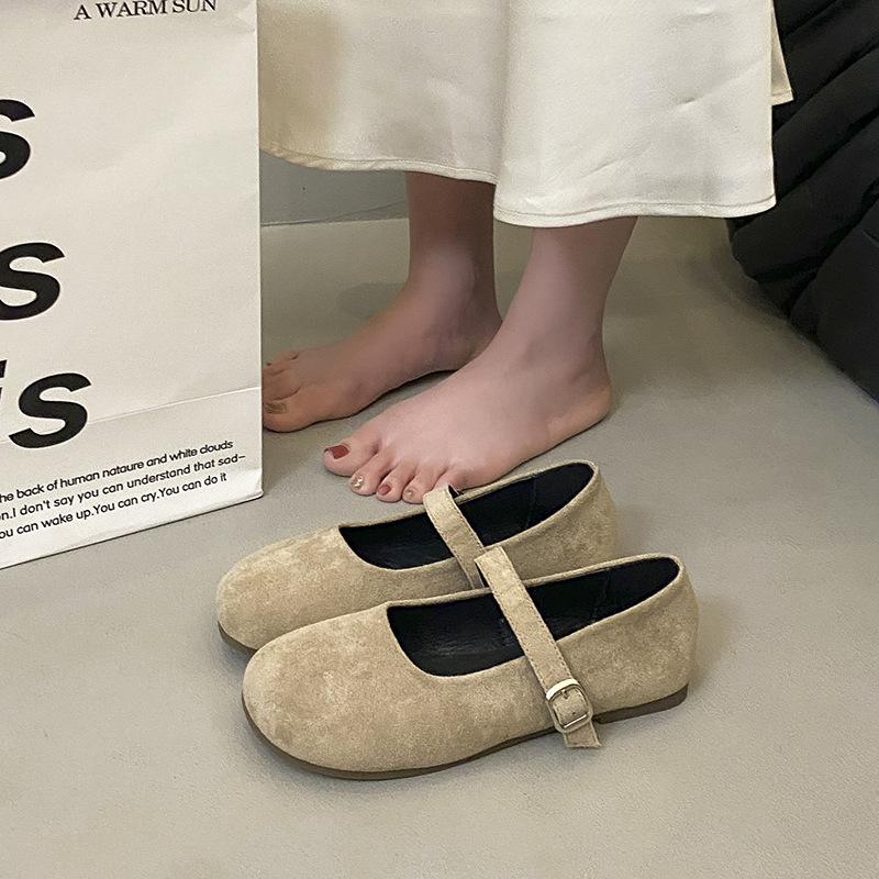 Gentle Evening Wind Ballet One-word Buckle Single Shoes Women's French Retro Round Head Shallow Mouth Flat Mary Jane Shoes
