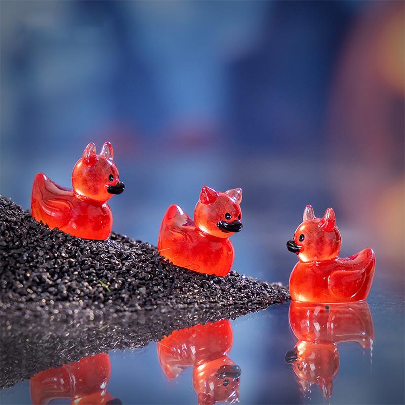 5Pcs Halloween Devil Duck Small Ornaments Gothic Punk Resin Figurines Micro Landscape Diy Home Decoration Accessories Gifts