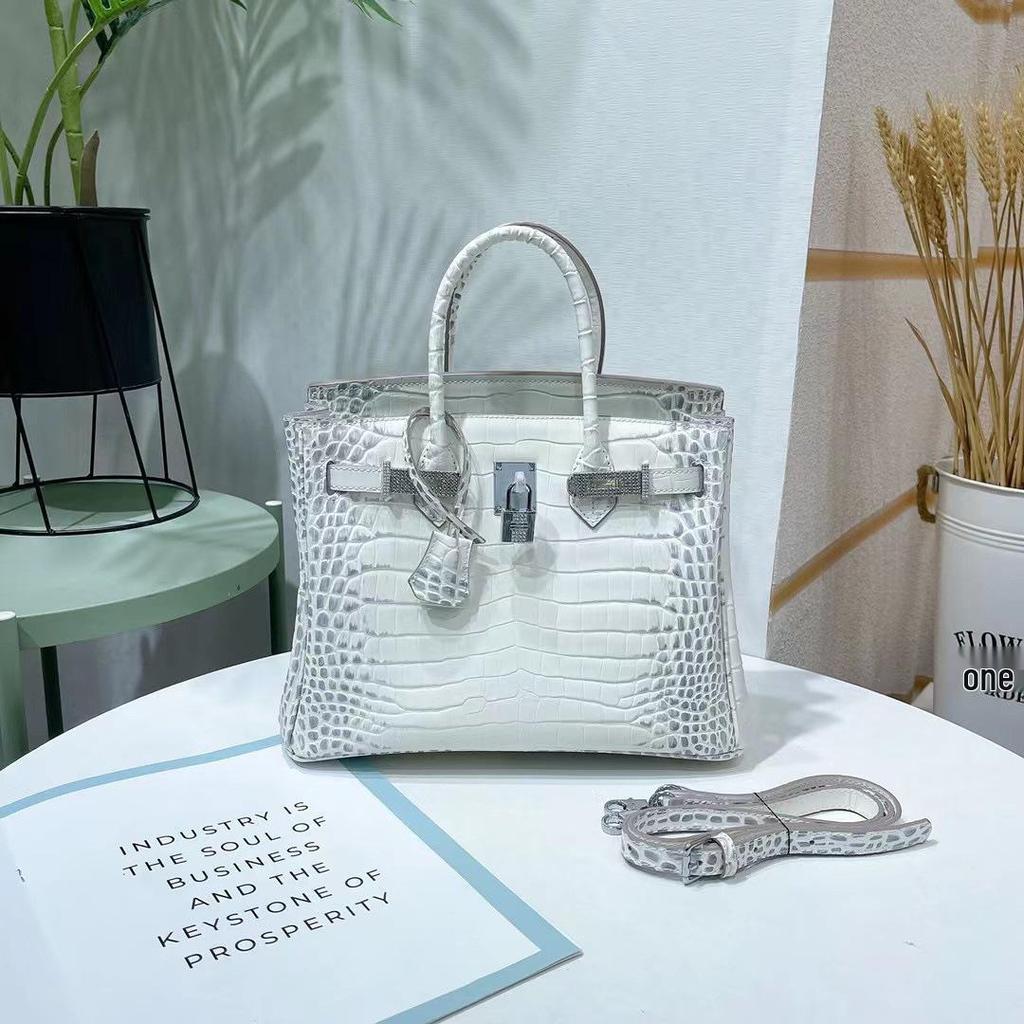 Retro Crocodile Crossbody Handbag with Diamond Buckle for Women