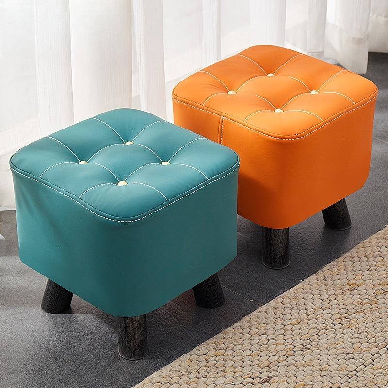 Home Living Room Tea Table Stool Solid Wood Sofa Stool Pedal Door Change Shoes Low Stool Cat Scratch Leather Pier