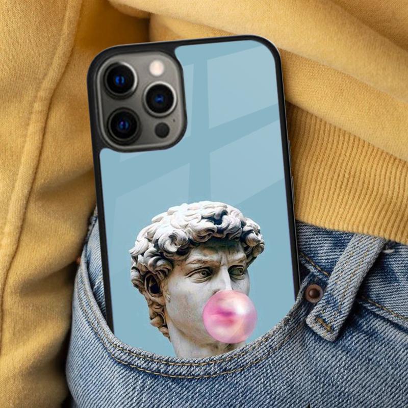 Vintage Funny Statue Soft Phone Case for iPhone 17 Air 16e Pro Max 15 Pro 13 14 Plus 11 12 MagSafe Magnetic Coque
