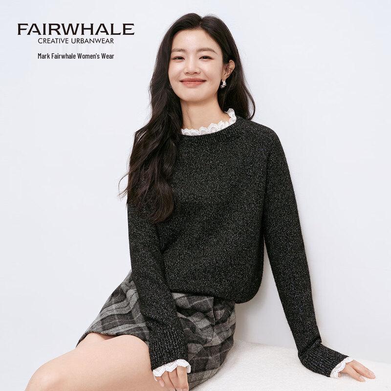 Mark Fairwhale Women's Lace Trim Long Sleeve Knit Top