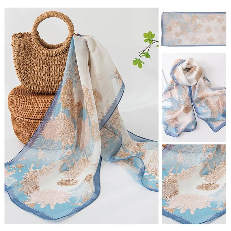 Long Silk Scarf Women Thin Lightweight Printed Shawl Elegant Daily Wear