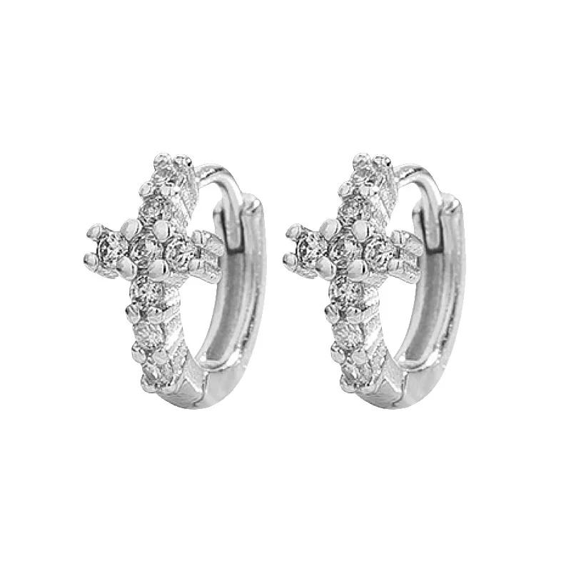 Cross Pendant Hoop Earrings For Women Huggie Earring Luxury Zircon Gifts
