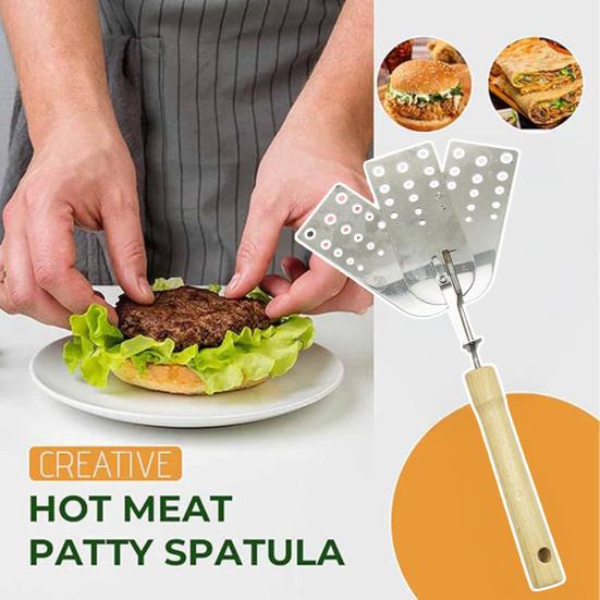 Three-Blade Grooving Shovel Stainless Steel Foldable Spatula with Wooden Handle Easy Clean Heat Resistant Cooking Tool