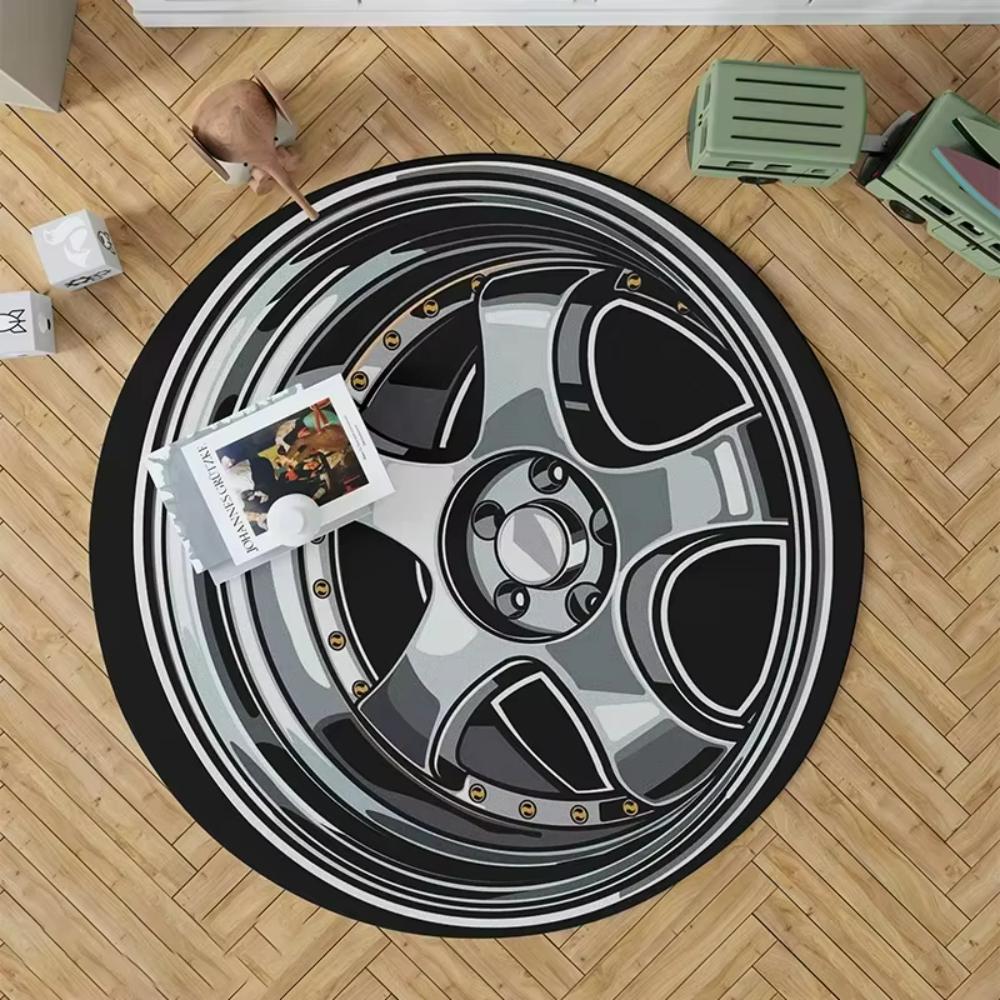 Round Tire Pattern Carpet for Bedroom Decoration Living Room Interior Creative Design Carpets Bedside Area Non-slip Rugs Gifts