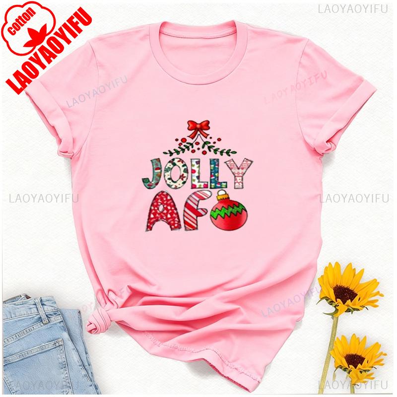 Jolly Af Funny Christmas Holiday Letters Tee Jolliest Humorous New Year Santas Favorite Lamp Bulb Allmatch Graphic Tshirts