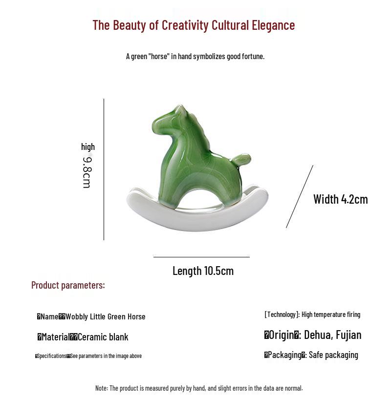 Ceramic Green Wobbly Horse Tea Pet Ornament for Home Decor