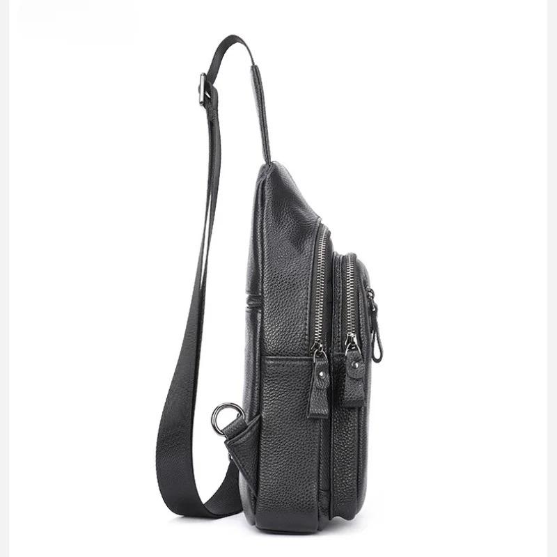 Men's Chest Bag, Genuine Leather Crossbody Bag, Men's Wear-resistant, Expandable, and Reduced Weight