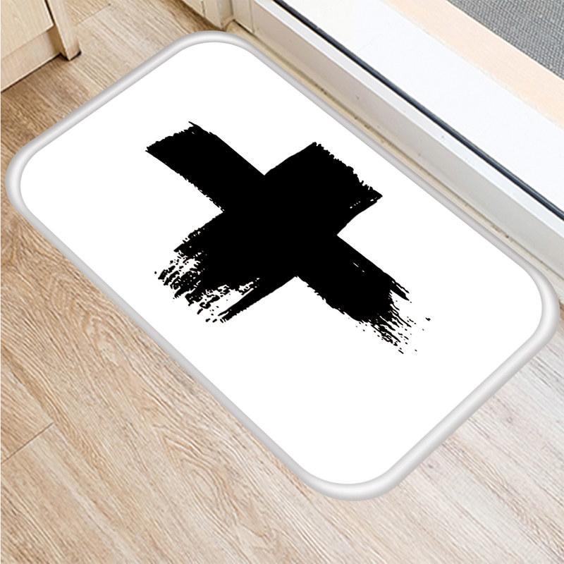 Non-slip Bathroom Door Mat Oil-proof Kitchen Rug Bedroom Living Room Black and White Geometric Print Door Mat