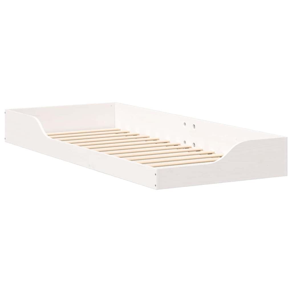 Bed Frame in White 100 x 220 cm Solid Pine Wood