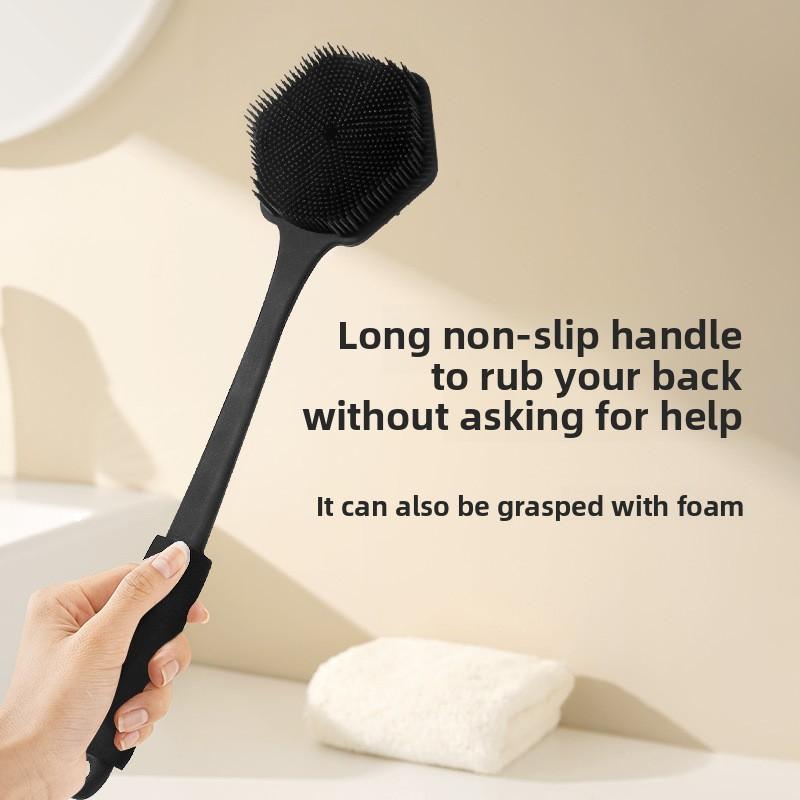 Double-Sided Silicone Bath Brush - Long Handle Back Scrubber for Exfoliating, Body Cleaning and Relaxing Skin Care In Bath