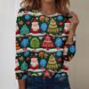 Women's Fashion Casual Long Sleeve Christmas Printed Round Neck Top