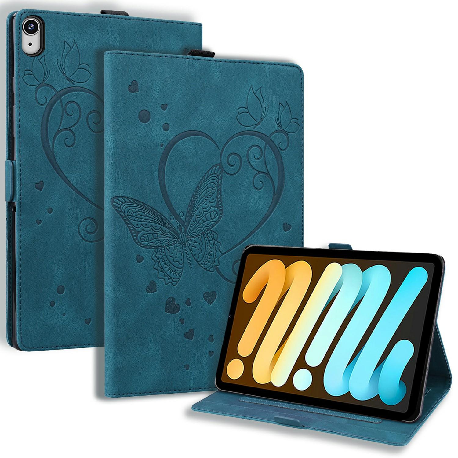 

Для iPad мини (2024)/мини (2021) Кожаный чехол с тиснением бабочки, чехол-подставка для планшета, отделение для карт Blue